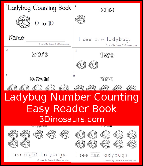 Free Ladybug Number Word Counting Book Printable - with numbers from - to 10 for tracing, coloring and counting ladybugs - 3Dinosaurs.com