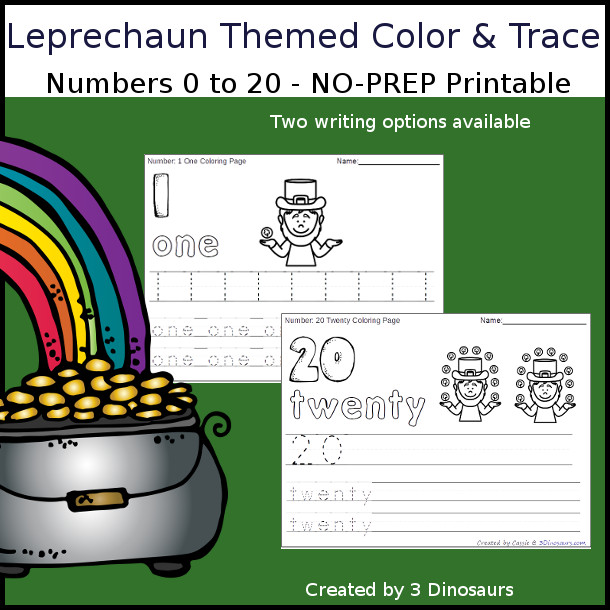 No-Prep Leprechaun Themed Number Color and Trace - easy no-prep printables with a fun st patrick's day theme 44 pages with two options for the numbers tracing or writing $ - 3Dinosaurs.com #noprepprintable #stpatricksdayprintables #numbersforkids