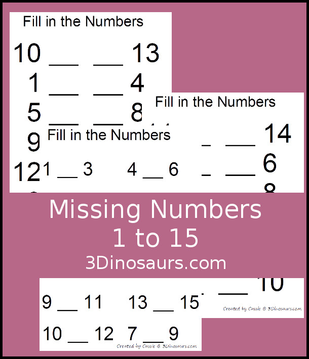 Missing Numbers 1 to 15 - 3Dinosaurs.com