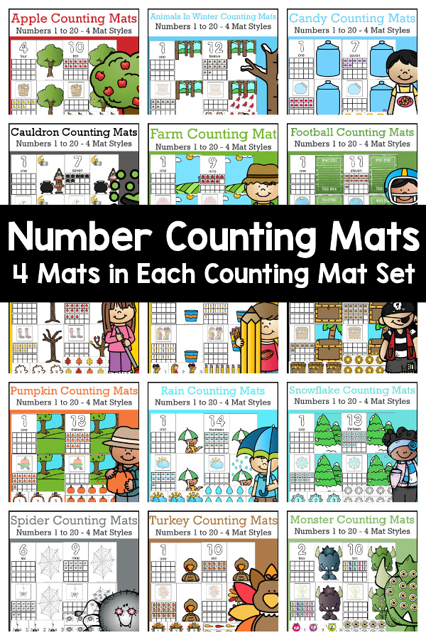 Number Counting Mats Bundle - 4 different counting mats for each theme a fun way to work on counting for kids. - 3Dinosaurs.com