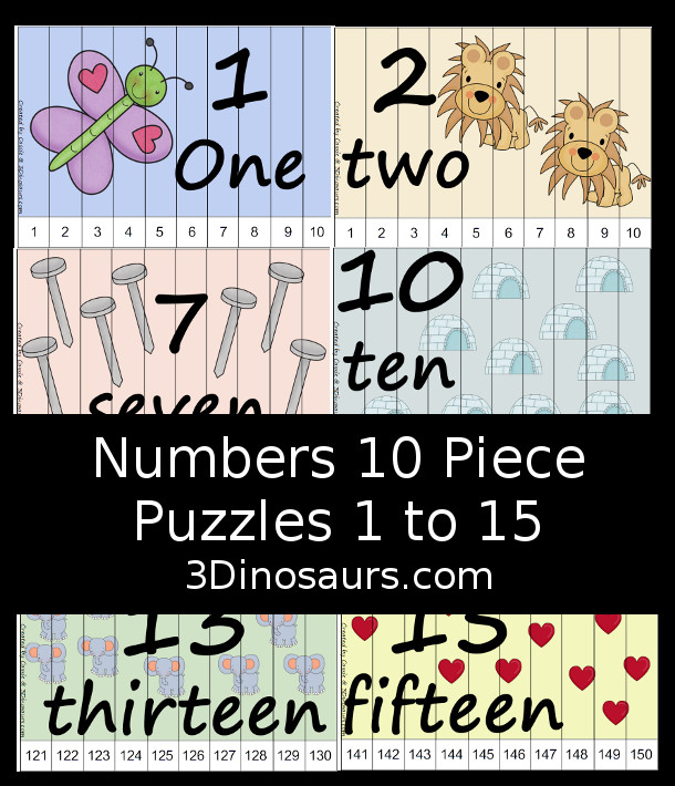 Number 10 Piece Puzzles 1 to 15 - 3Dinosaurs.com