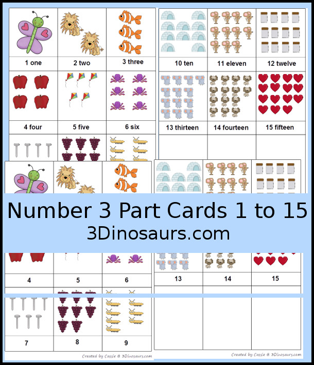 Number 3 Part Cards 1 to 15