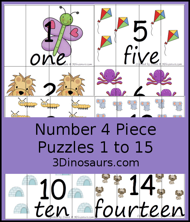 Number 4 Piece Puzzles 1 to 15 - 3Dinosaurs.com