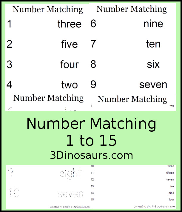 Number Matching 1 to 15 - 3Dinosaurs.com