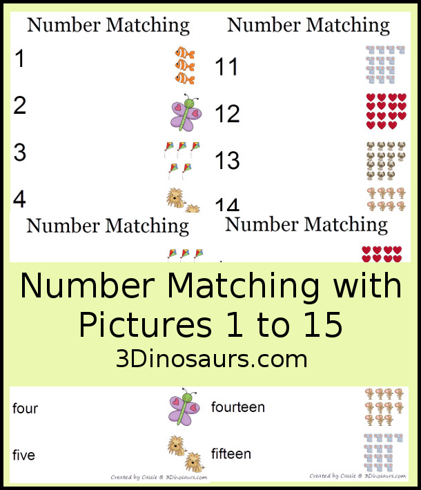 Number Matching 1 to 15 - 3Dinosaurs.com