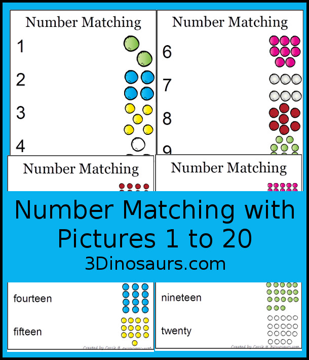 Number Matching with Pictures 1 to 20 - 3Dinosaurs.com