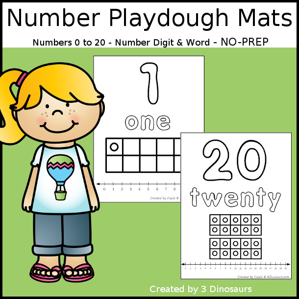 Number Playdough Mats: with number word, ten frames and number line are simple and easy to use with kids - 3Dinosaurs.com