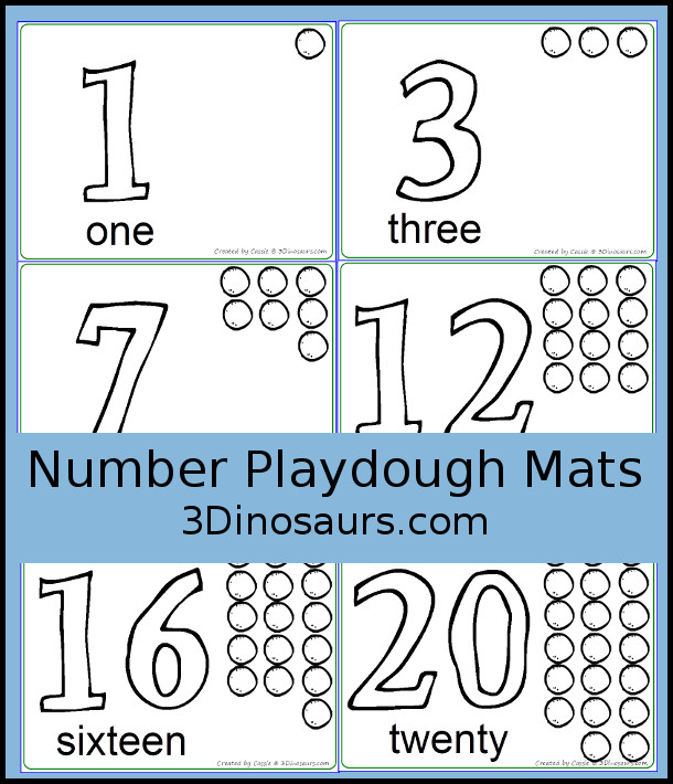 Free Number Playdough mat Printable Numbers 1 to 20 - simple and easy to use pages with playdough for the number digit and circles matching each number - 3Dinsoaurs.com