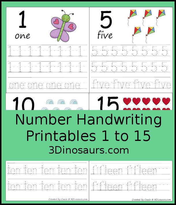 Number Handwriting Printable 1 to 15