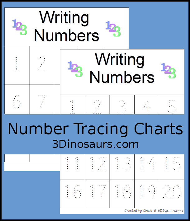 Number Tracing Charts - 3Dinosaurs.com