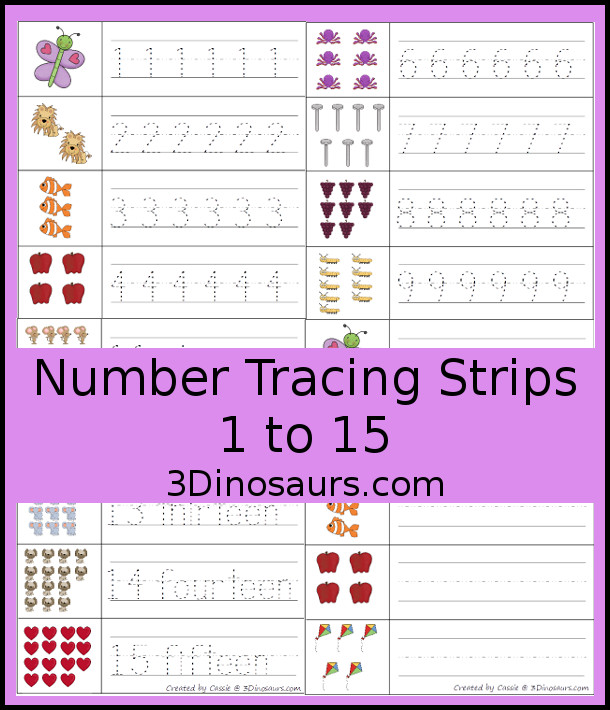 Number Tracing Strips - 3Dinosaurs.com