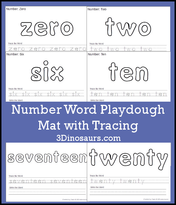 Free Number Word Playdough Mats with Tracing - 3Dinosaurs.com