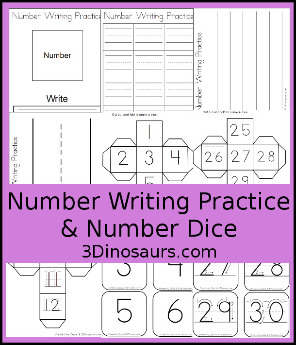 Free Writing Practice Numbers Dice - 3Dinosaurs.com