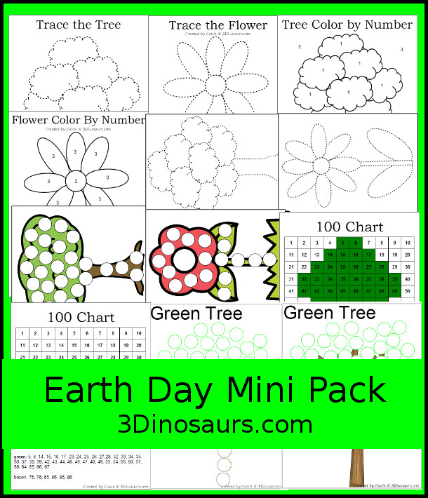 Free Mini Earth Day Printables - 12 pages of printables with fine motor activities for kids to do - 3Dinosaurs.com