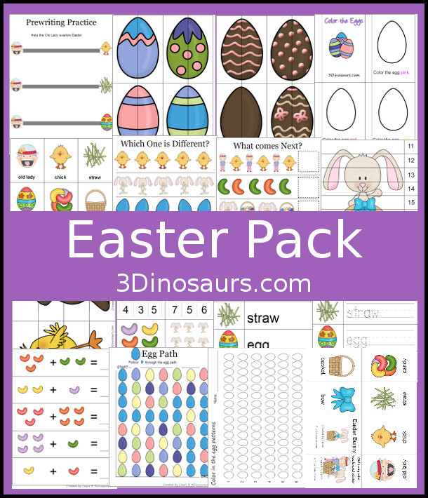 Free Easter Pack: over 30 pages of activities with a small Tot Pack by 3 Dinosaurs.com