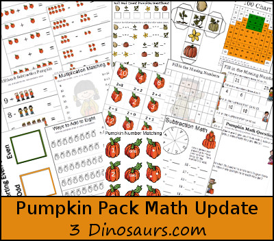 Free Pumpkin Pack Update: Math Activities - 3Dinosaurs.com