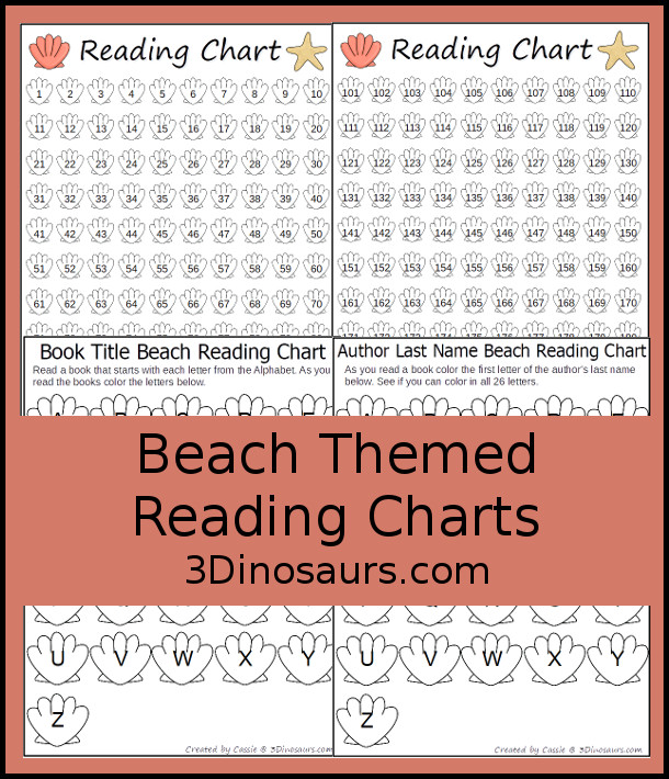 Free Beach Themed Reading Charts: ABC Theme for Book Title & Author and 100 Charts - 3Dinosaurs.com
