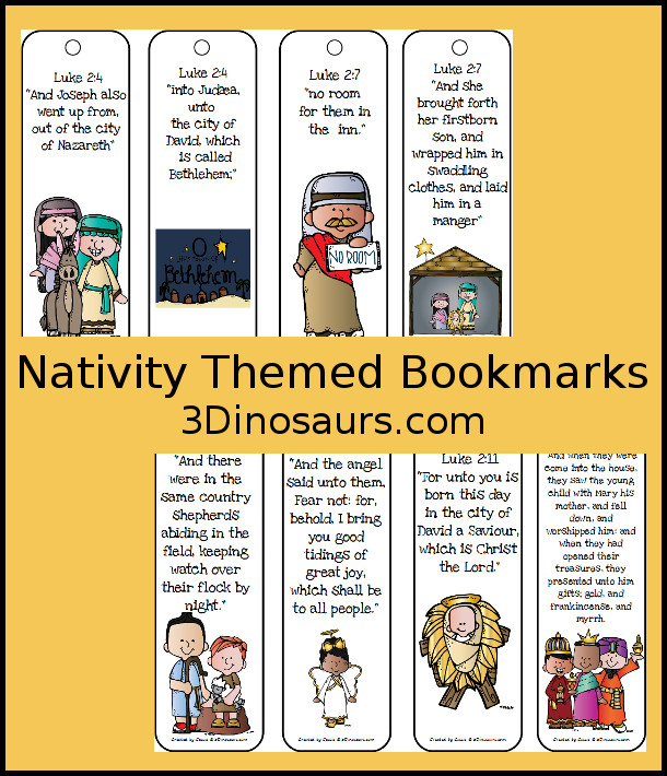 Free Nativity Themed Bookmarks - 8 different ones to pick from with matching scriptures - 3Dinosaurs.com
