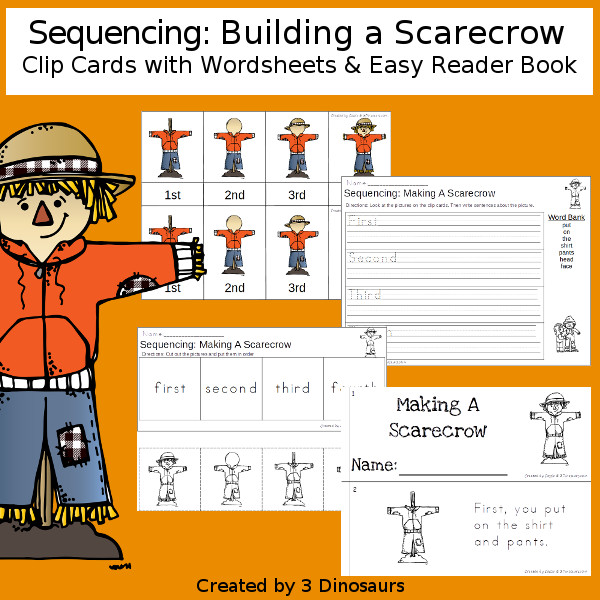 Sequencing: Itsy Bitsy Spider with clip cards, task cards, no-prep worksheets and easy reader books $ - 3Dinosaurs.com #printablesforkids #sequencingforkids  #tpt #teacherspayteachers