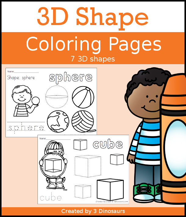 3D Shape Coloring Pages Selling Set - 14 pages with two types of 3D shape coloring pages for kids to use in an easy no-prep printable - 3Dinosaurs.com