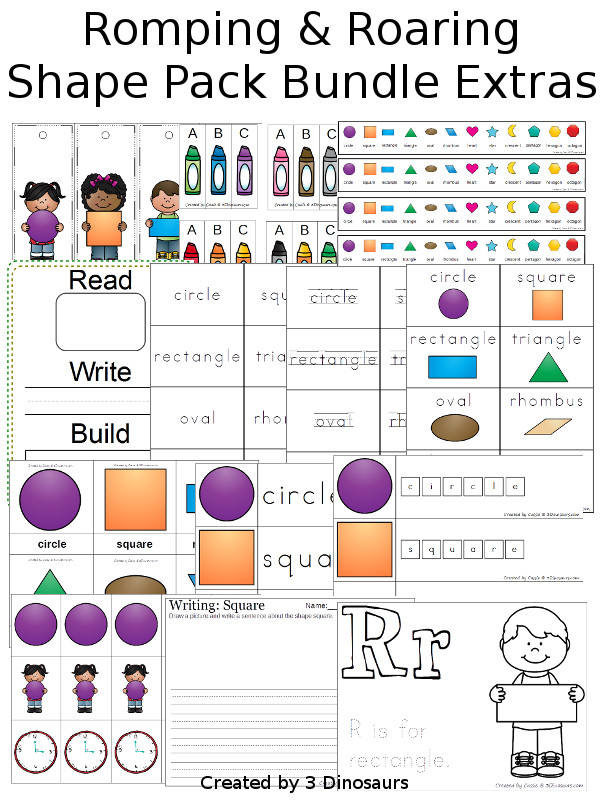 Romping & Roaring Shape Pack Bundle Extras - over 640 pages of activities for 9 different shapes $ - 3Dinosaurs.com