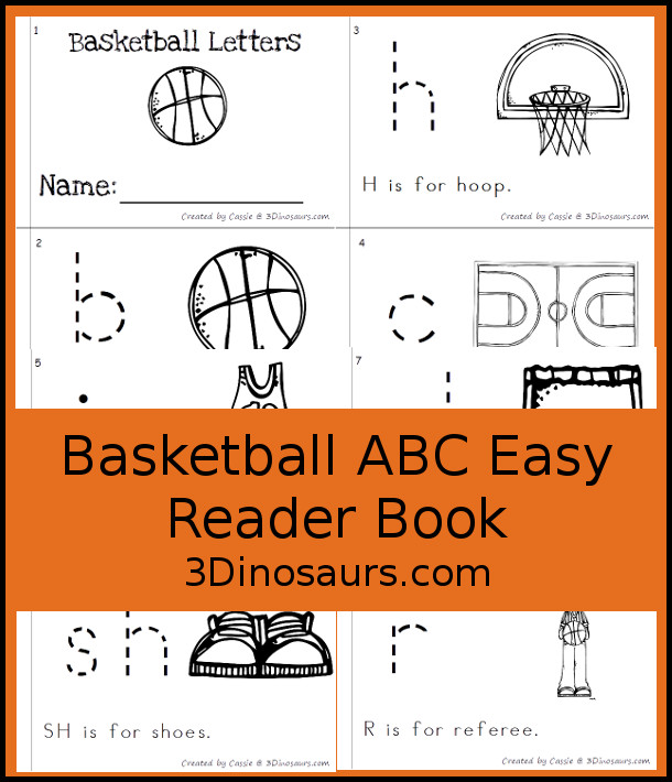 Free Basketball ABC Easy Reader Book - with tracing lower letters and 5 themes in the book for kids to use in kindergarten and prek  - 3Dinosaurs.com