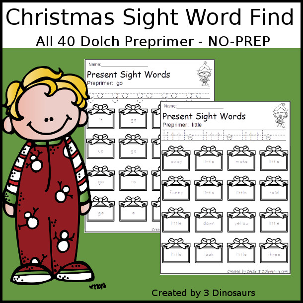 Christmas Sight Word Find: Preprimer - 3Dinosaurs.com