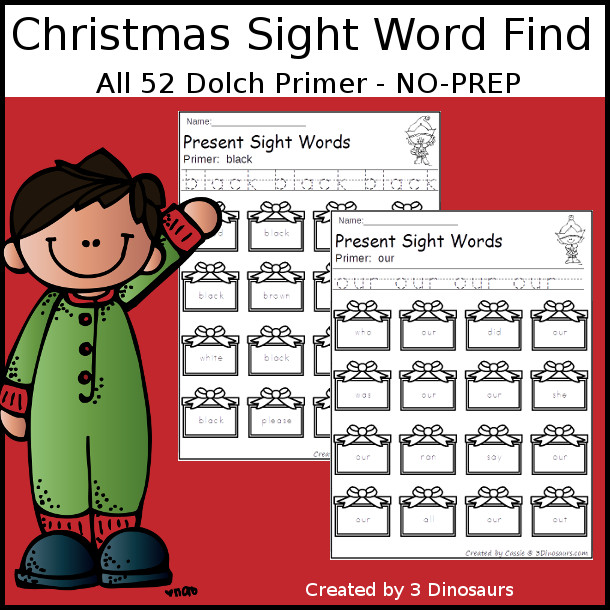 Christmas Sight Word Find: Primer - 3Dinosaurs.com