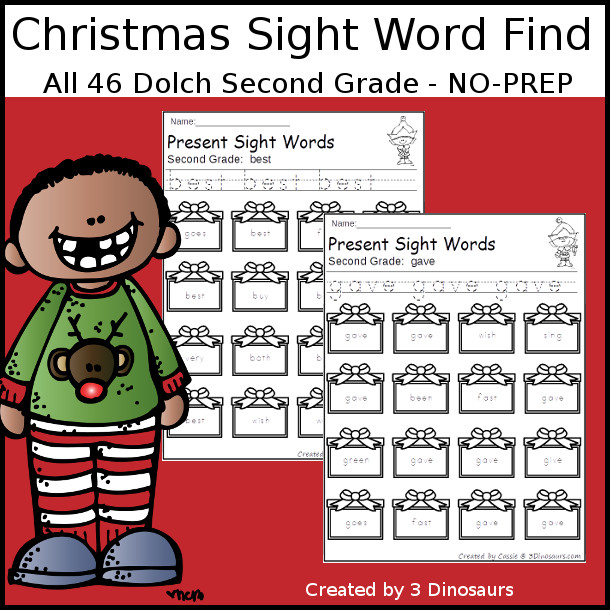 Christmas Sight Word Find: Second Grade - 3Dinosaurs.com