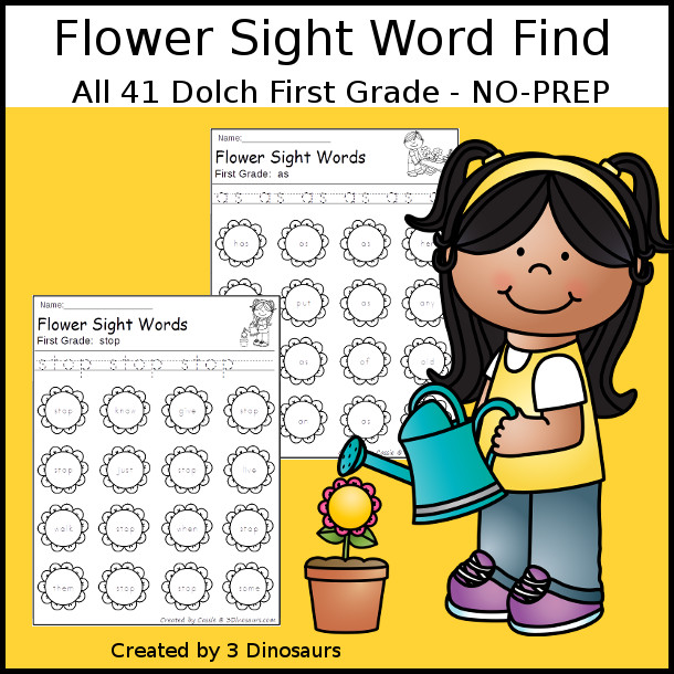 Flower Sight Word Find: First Grade - easy to use no-prep printable $ - 3Dinosaurs.com