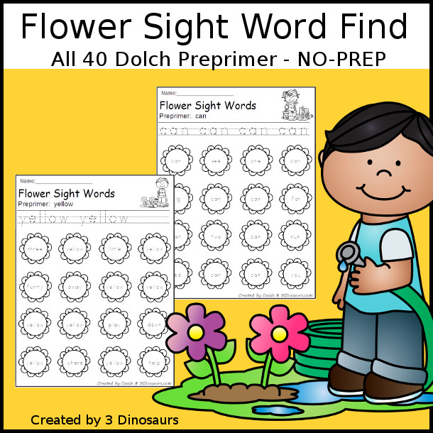 Flower Sight Word Find: Preprimer - easy to use no-prep printable $ - 3Dinosaurs.com