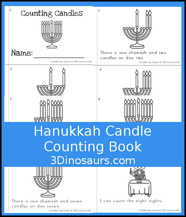 Free Hanukkah Counting Candle Book - 10 page book with counting candles for the night with a boy or girl ending - 3Dinosaurs.com #easyreaderbook #hanukkahforkids #freeprintables