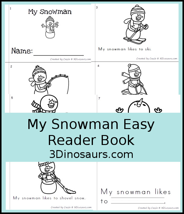 Free My Snowman Easy Reader Book - a fun 8 page book for kids to read and learn winter activities - 3Dinosaurs.com