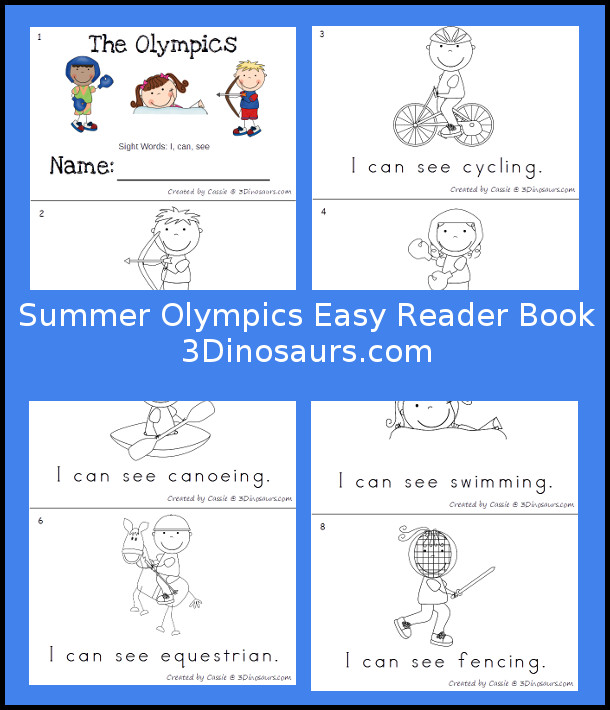 FREE Summer Olympic Easy Reader Book - 8 page easy to ready books for the Summer Olympics - 3Dinosaurs.com