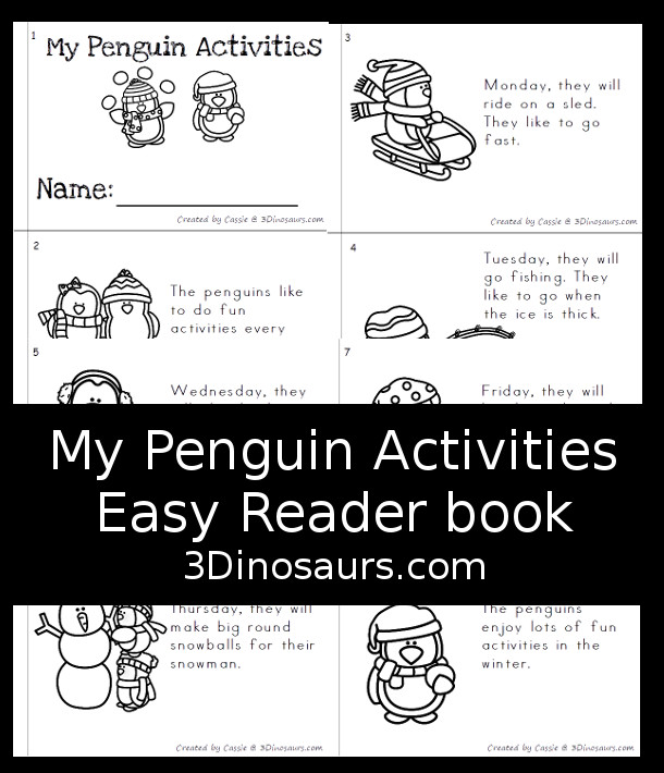 Free My Penguin Activities Easy Reader Book - with sight words they, will and Monday through Friday for calendar words  - 3Dinosaurs.com