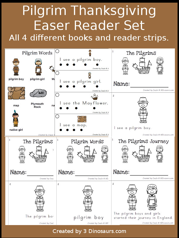 Pilgrims Thanksgiving Easy Reader Set- $3.5 - 5 different book options plus reading strips that match 2 of the books - 3Dinosaurs.com