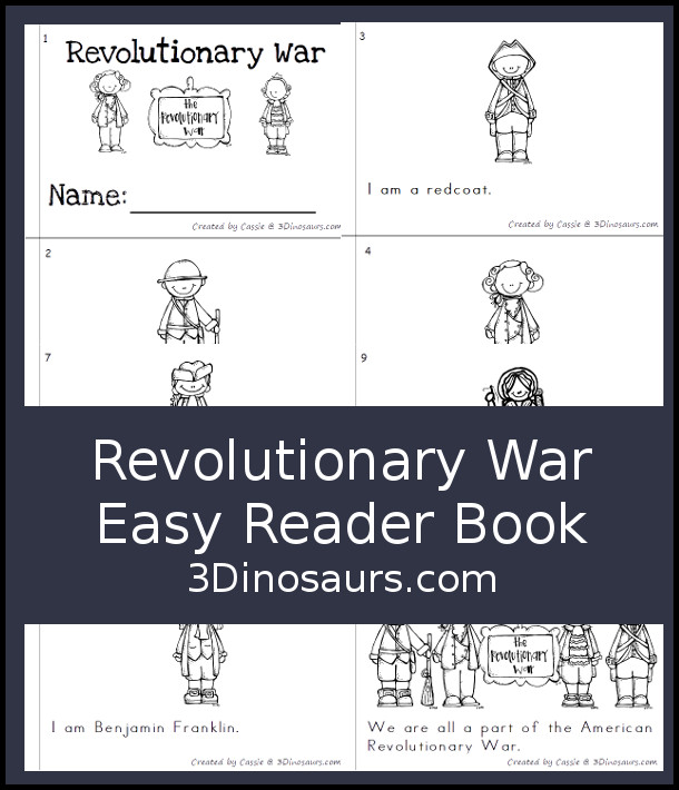 Free American Revolutionary War Easy Reader Book - 10 page book with people from the war using sight words I, am  - 3Dinosaurs.com
