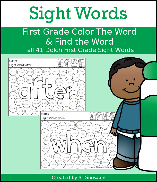Sight Word Color The Word & Find the Word: First Gradewith all 41 first grade sight words. You have color the sight word and then dot find the sight word - 3Dinosaurs.com