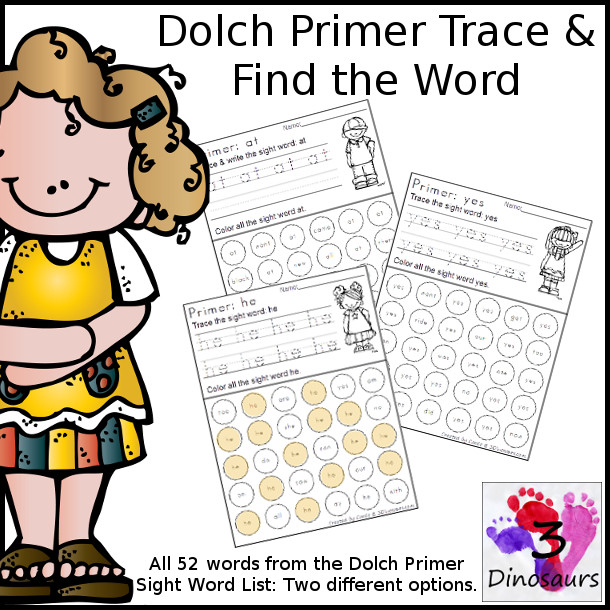 Primer Sight Word Trace & Dot the Word - two different options for tracing $3 - 3Dinosaurs.com