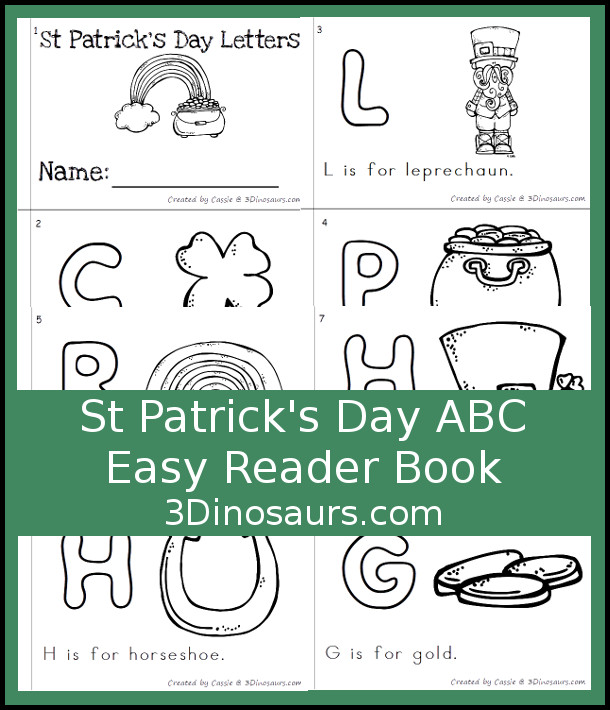 Free Fun St Patricks Day ABC Easy Reader Book - 8 page book with abc themes for St Patricks Day - 3Dinosaurs.com