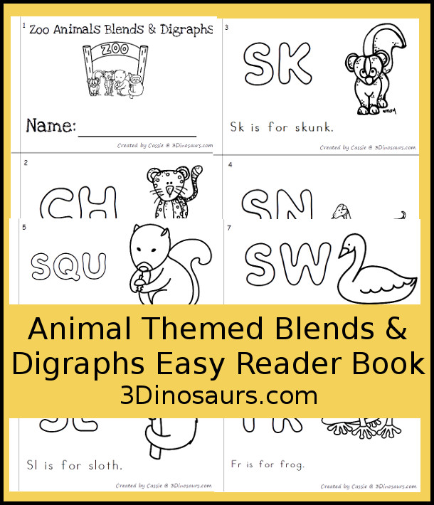 Free Fun Zoo Animal Blends and Digraphs Easy Reader Book - 8 page book with abc themes for a zoo animal theme - 3Dinosaurs.com
