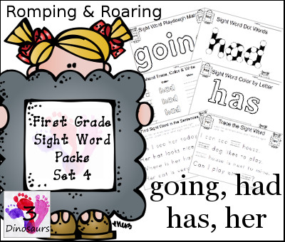 Romping & Roaring First Grade Sight Words Set 4: Going, Had, Has, Her - 3Dinosaurs.com