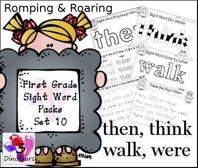 Romping & Roaring First Grade Sight Words Set 10: then, think, walk, were - 3Dinosaurs.com