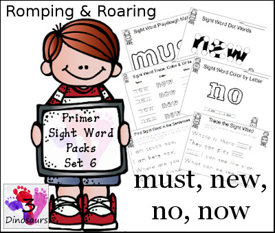 Romping & Roaring Primer Sight Words: must, new, no, now - 3Dinosaurs.com