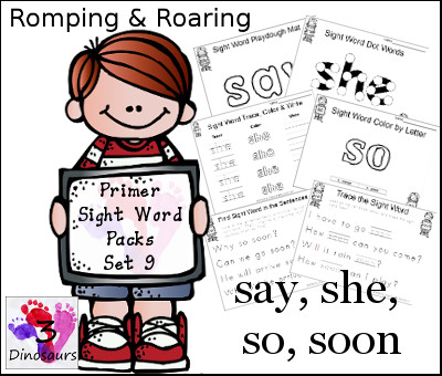 Romping & Roaring Primer Sight Words: say, she, so, soon - 3Dinosaurs.com