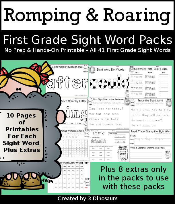 All New Romping & Roaring First Grade Sight Word Packs - 3Dinosaurs.com