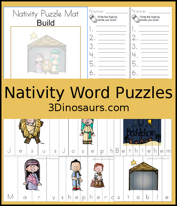 Free Nativity Themed Word Puzzles - 8 different Nativity themed word puzzles - 3Dinosaurs.com #freeprintable #nativity #christmasprintables #writingforkids