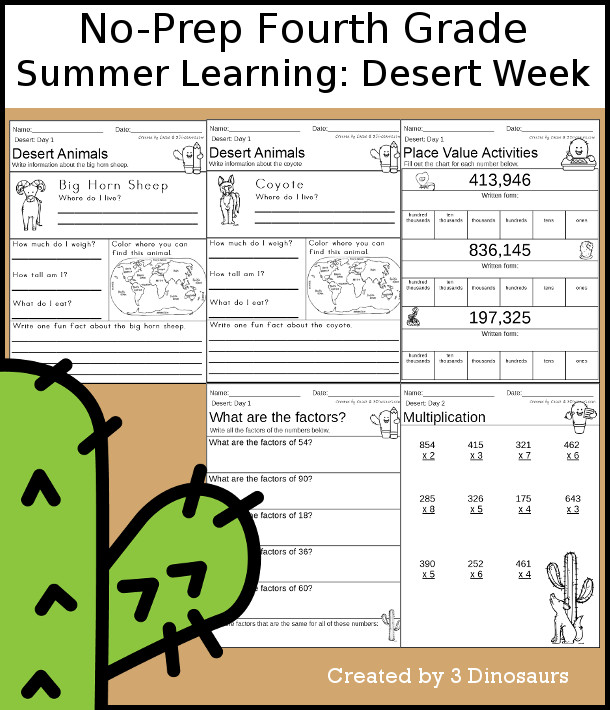 No-Prep Desert Themed Weekly Packs for Fourth Grade with 5 days of activities to do to learn with a summer Desert-  - 3Dinosaurs.com
