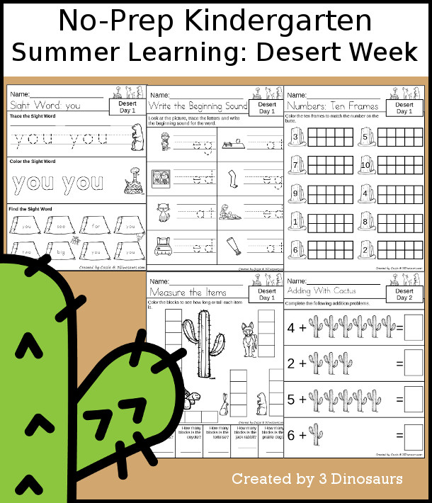 No-Prep Desert Themed Weekly Packs for Kindergarten with 5 days of activities to do to learn with a summer Desert theme - 3Dinosaurs.com