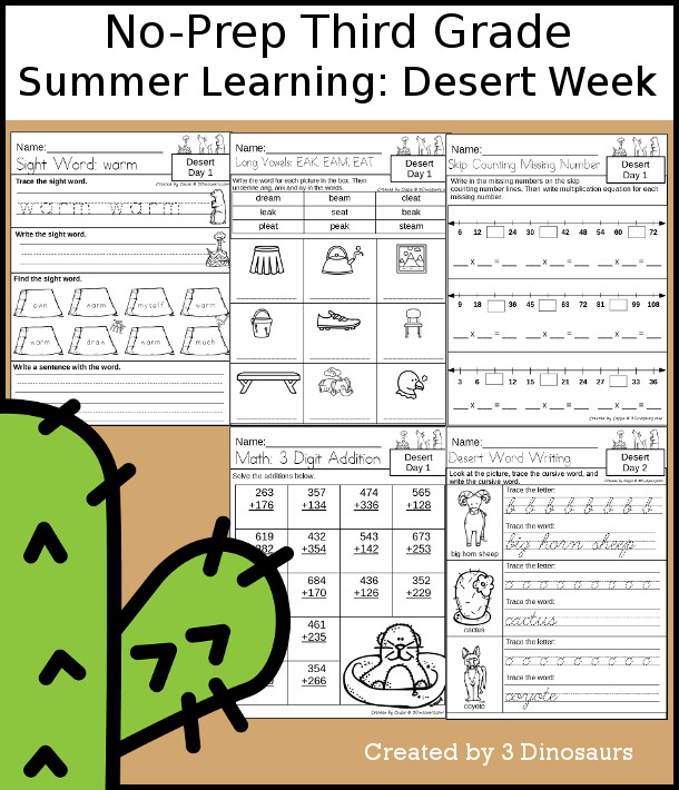 No-Prep Desert Themed Weekly Packs for Third Grade with 5 days of activities to do to learn with a summer Desert.  - 3Dinosaurs.com